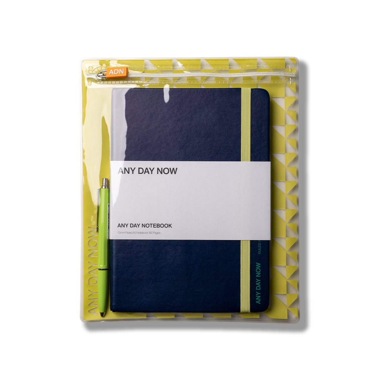 Notebook, Pen and Pouch Gift Set Navy & Lime